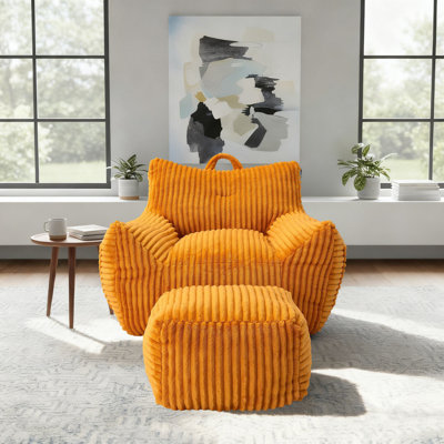 Plush Cloud-Like Bean Bag Chair & Ottoman Set - Soft Microsuede Lounger for Living Room/Playroom by Latitude Run