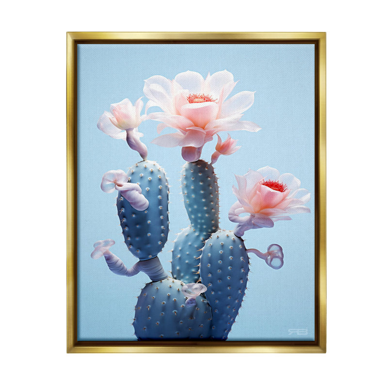 "Southwestern Pink Blooms" par RB sur toile, Cadre flottant métallique doré, H 21 po x l 17 po