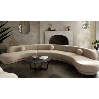 Zelda 3PC Modular Curved Armless Sofa & (2) Chaise In Light Camel Performance Velvet W/ (3) Accent Pillow Balls
