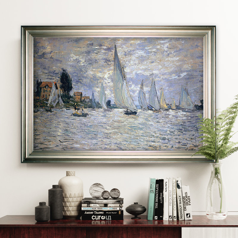 La régate des bateaux à Argenteuil - Reproduction, H 30 po x l 42 po x P 2 po, Cadre argenté, Pas de tapis