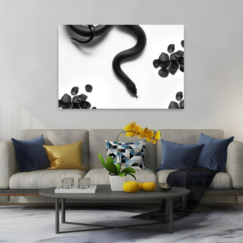 Black Snake Roam Abstract Contemporary Rose Snake Flower Landscape Wall Art Print, 101.6cm H x 152.4cm W
