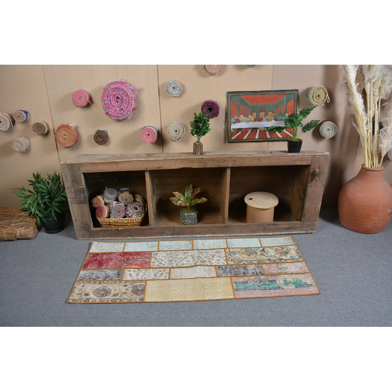 Vintage Rug, Turkish Rugs, Oushak Rug, 2x4.9 ft Small Rug, Boho Rug, Neutral Rugs, Green Modern Rug