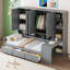 Lit de jour en bois avec tiroirs et armoire, bureau et tablettes-1061695565