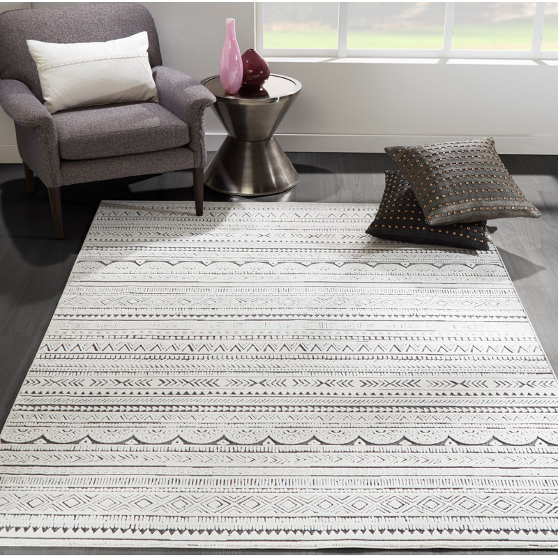 Tapis ivoire / gris anthracite Adhitya, Rectangle 7 pi 10 po x 9 pi 10 po
