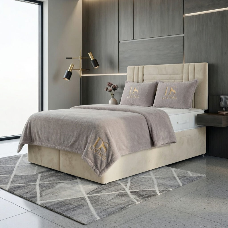 Upholstered Ottoman Bed, Super King, Cream