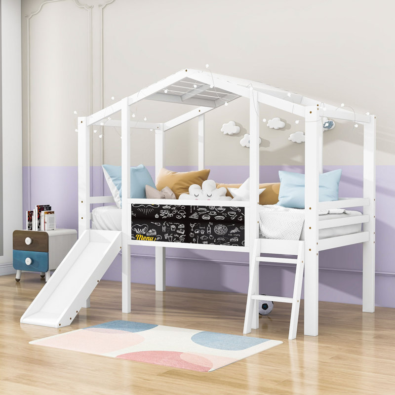 Ambarvale Kids Twin Wood Loft Bed with Slide, White