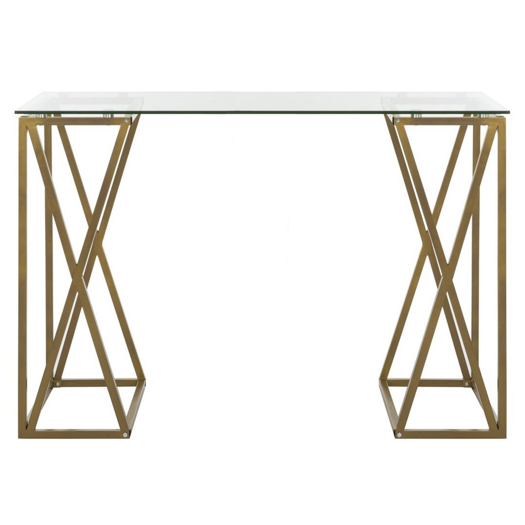 Cejay Glass Top Metal Base Standing Desk Mercer41