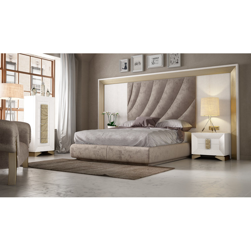 Annalya Upholstered Panel Bed, Queen, White Natural Oak