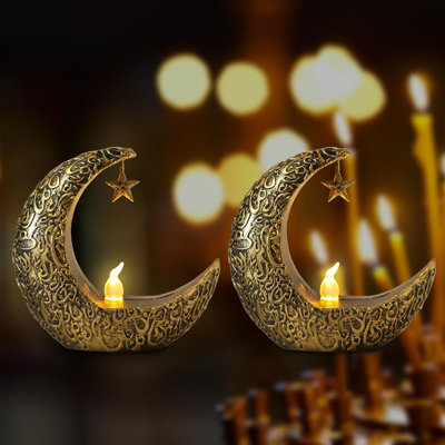 2 pièces mini-lumière de lune Ramadan pour les décorations du Ramadan, lampe Mini Eid noire pour décoration de table Ramadan, décoration Eid Ramadan