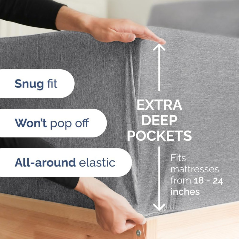 6 Piece Extra Deep Pocket Sheet Set, Cooling & Breathable Bed Sheets, Soft Hotel Luxury Bedding, Fits 18–24 Inch Mattress