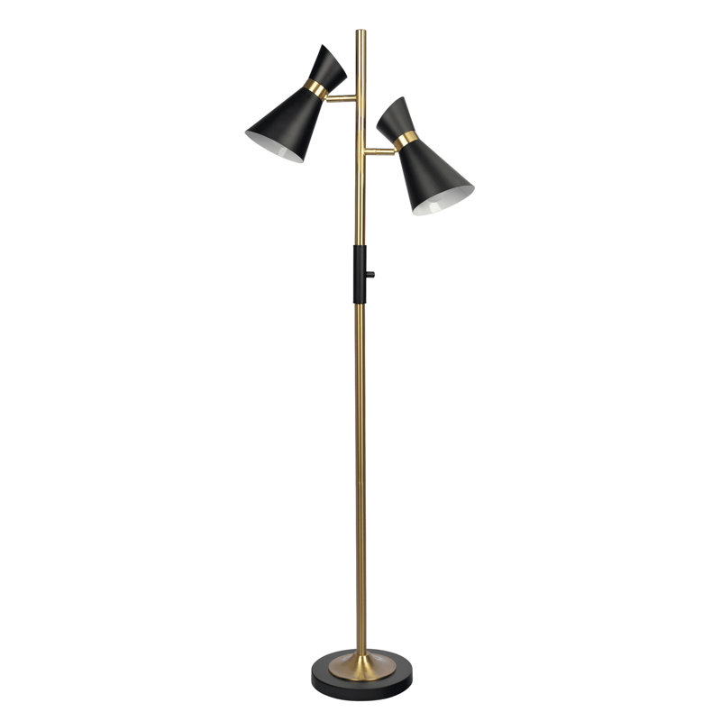 Axis Brassed Gold Floor Lamp With 4-Way Switch Double Spots With Metal Base