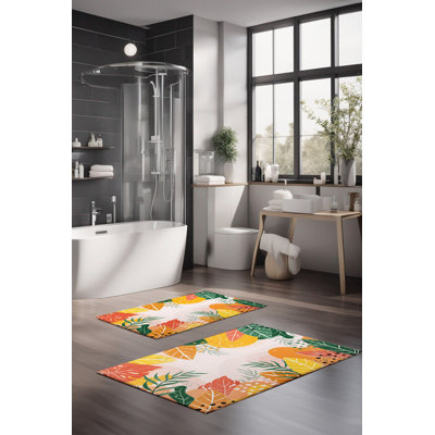 Ensemble de tapis de bain de luxe Eakly (2 pièces), 100% polyester, 16,0 x 23,6 pouces et 23,6 x 39,4 pouces | Conception antibactérienne antidérapante, hauteur de poils de 0,3 po | Lavable à la machine, durable et facile à nettoyer | Idéal pour la décoration de salle de bain