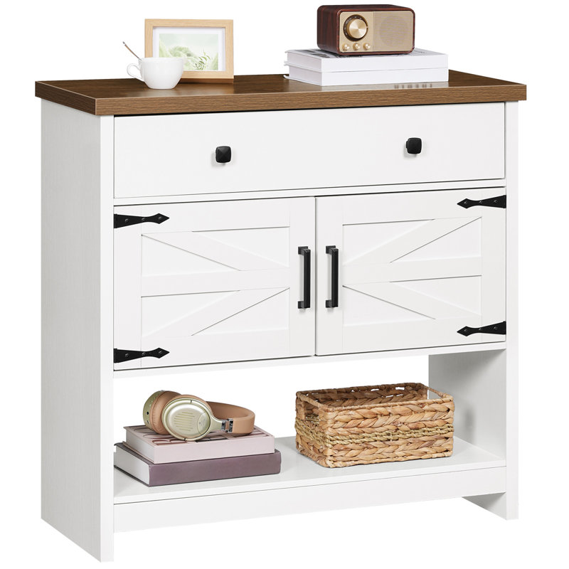 34.3" Farmhouse Console Table with Large Drawer and 2-Door Cabinet
