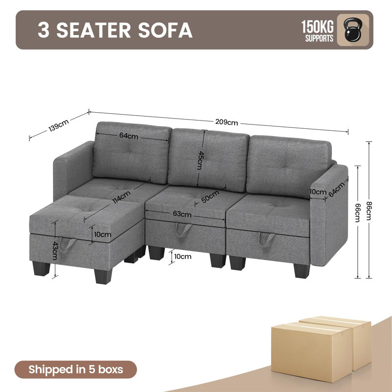 Fabric Corner Sofa, 3