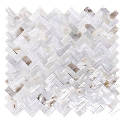 Mother of Pearl Oyster Natural Seashell Seamless Herringbone 0.6" x 1.18" Wall Tile