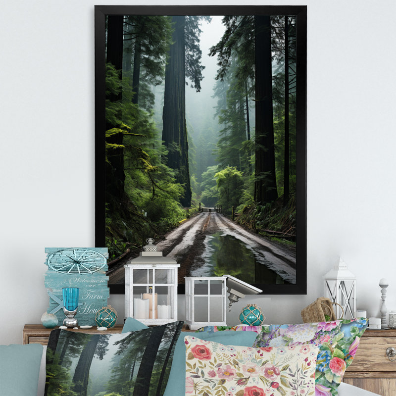 États-Unis, Jedediah Smith, forêt de séquoias, reproduction sur toile, H 20 po x l 12 po x P 1 po, Cadre simple noir