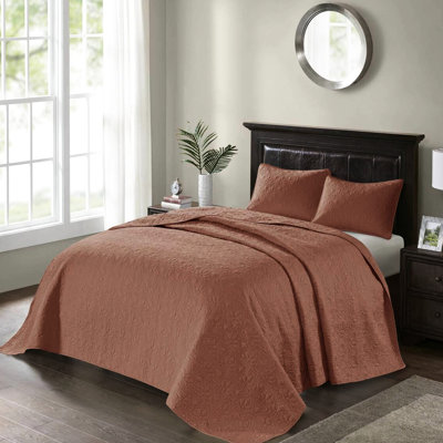 Couvre-lit très grand réversible 3 pièces très grand rouge argile - surdimensionné avec matelassage élégant, coton prélavé pour le confort, comprend 2 taies décoratives assorties, lavable à la machine,