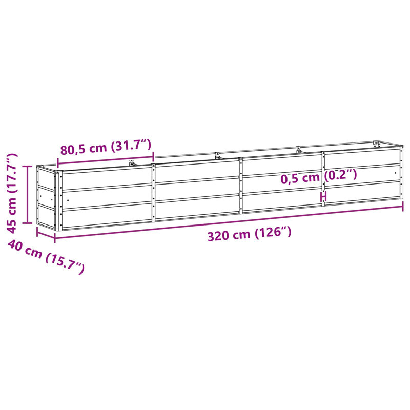 Planter Steel, 45cm H x 320cm W x 40cm D, Green