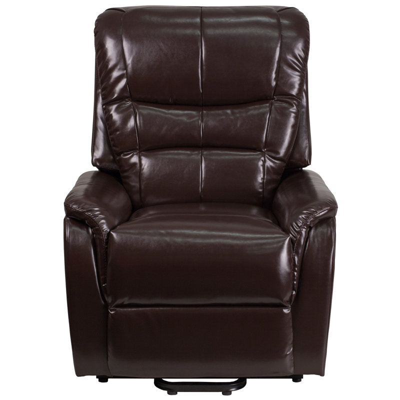Remote Powered Lift Recliner, Brown Faux Leather