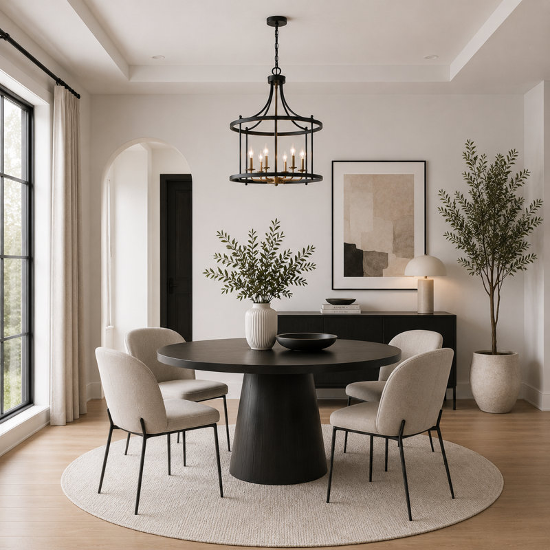 6-Light 21.5" W Lantern Chandelier, Black/Copper