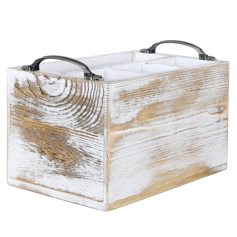 4 Compartment Wood Rectangle Flatware Caddy