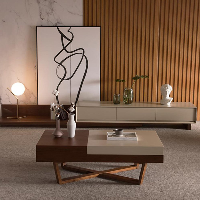 Expandable Coffee Table with Storage Drawer, 15.74" H x 51.18" L x 27.55" W, White/Brown Top/ Brown Base