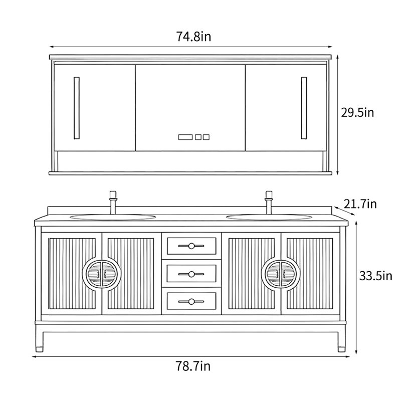 Chinese-style luxurious retro bathroom Vanity, 79"