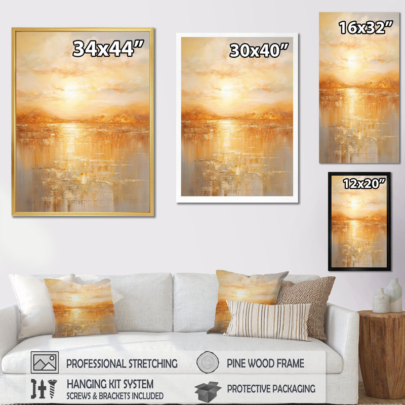 «Jacobien Bold Sunset Golden Collage II», reproduction sur toile, Cadre flottant blanc, H 40 po x l 30 po x P 1,5 po