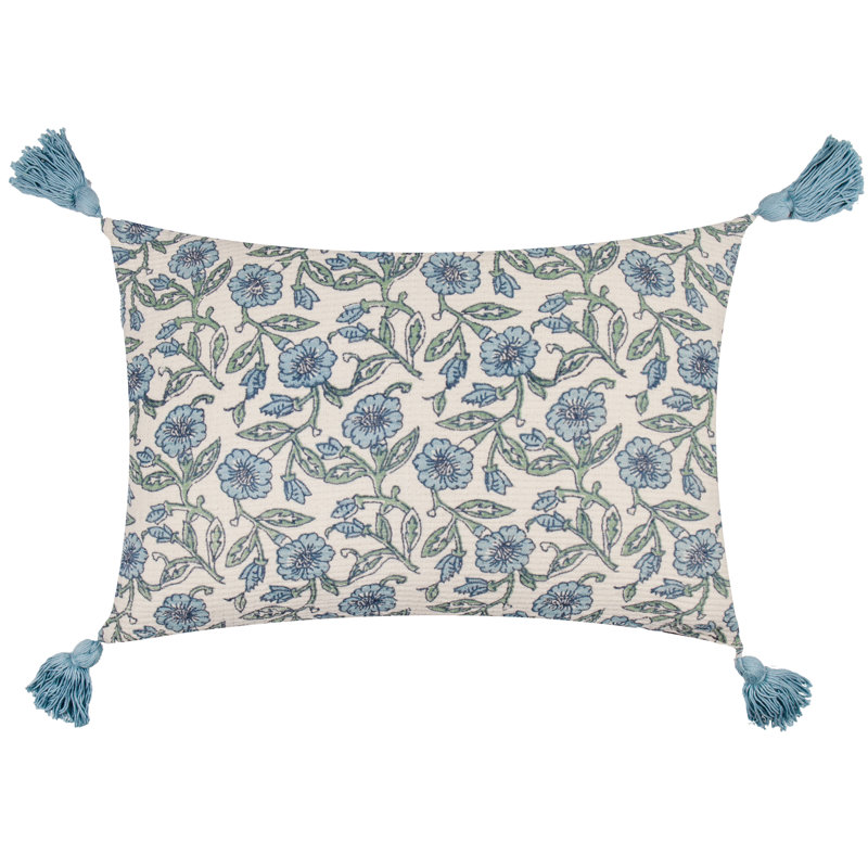 Delphine Floral Cushion Cover Floral Rectangular Throw Cushion Cover, Blue