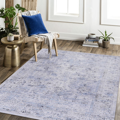 Tapis de 2,44 m x 3,05 m, à poils courts, lavable à la machine, antidérapant, pliable, pour salle à manger, cuisine, chambre - Bleu crème, ne peluche pas, antidérapant pour bureau.