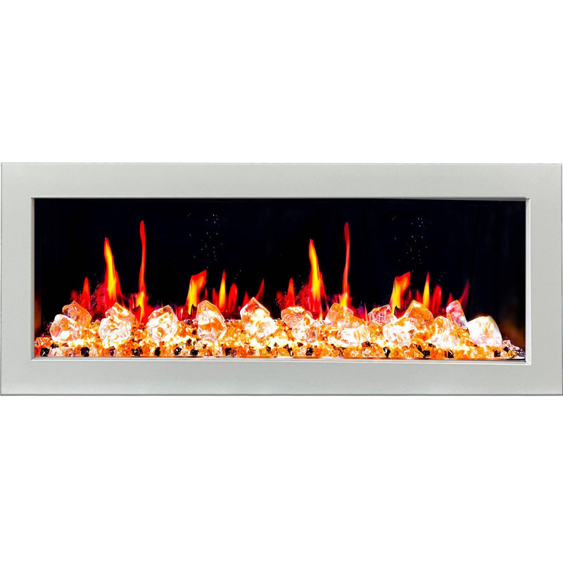 Foyer électrique intelligent 48 "LITEeer Homes II II ZEF48X | Cadre blanc ultra-mince fixé au mur et encastré | HD multi-flammes, bûches respirantes avec pierres de glace pilée, contrôle de l'application