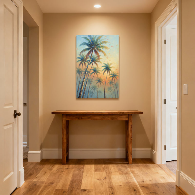 «Plants & Flowers Palm Trees Sunset Sky Gradient Colors», reproduction d'art sur toile, H 18 po x l 12 po, Toile tendue