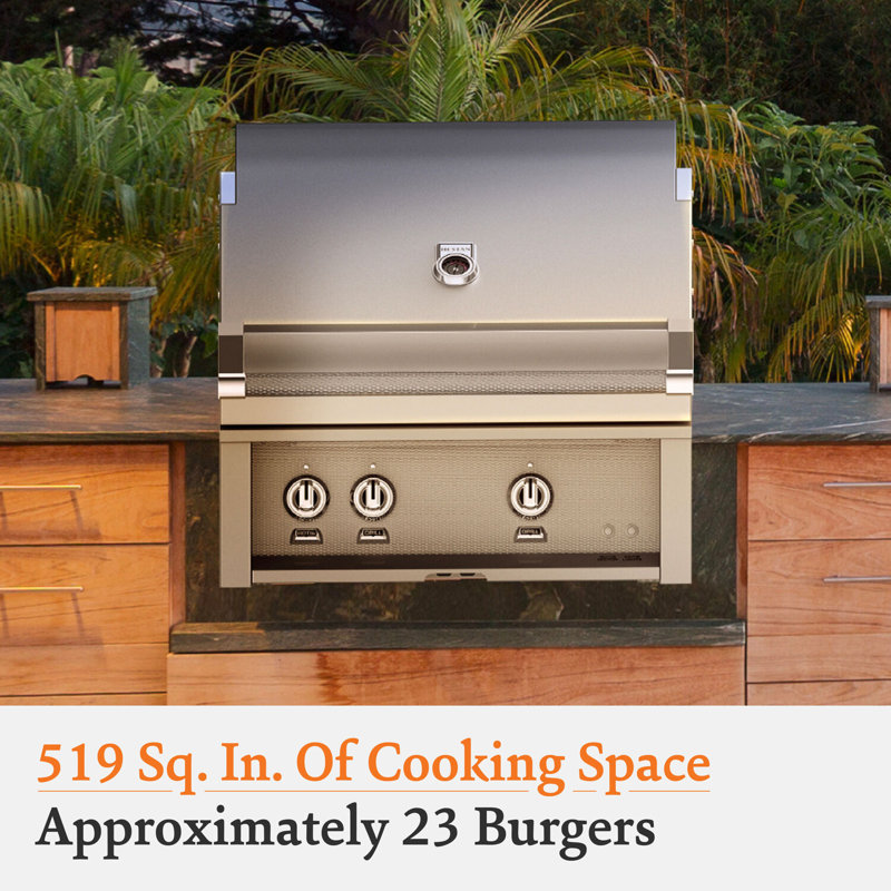 30" Buitl-In Grill, 2 Trellis Burners, Rotisserie, Natural Gas
