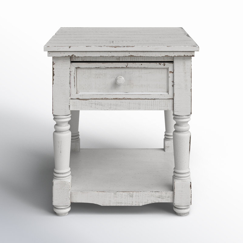Griselde Solid Wood End Table with Storage, White