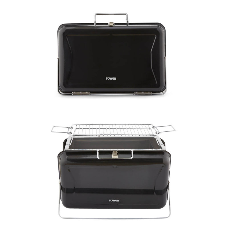 Tower Stealth Portable Charcoal Briefcase BBQ with Carry Handle, Compact Design, Black