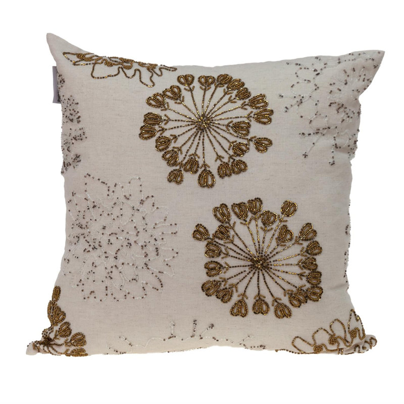 Coussin décoratif brodé, Naturel / floral doré