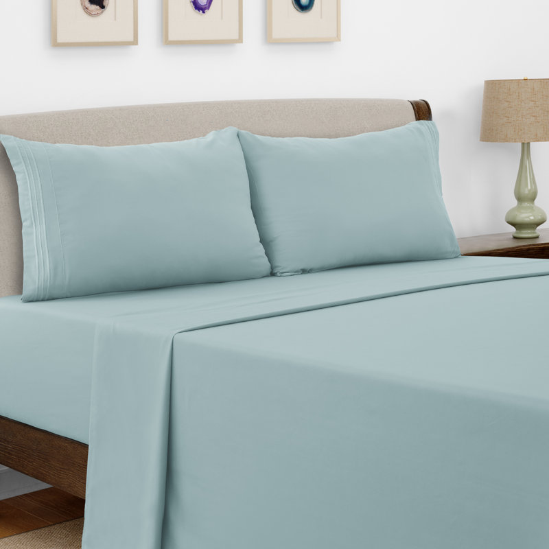 Lux Decor 4-Piece Ultra Soft Microfiber Sheet Set Deep Pocket Fitted Sheet, Wrinkle-Resistant & Easy Care Bedding, Spa Blue