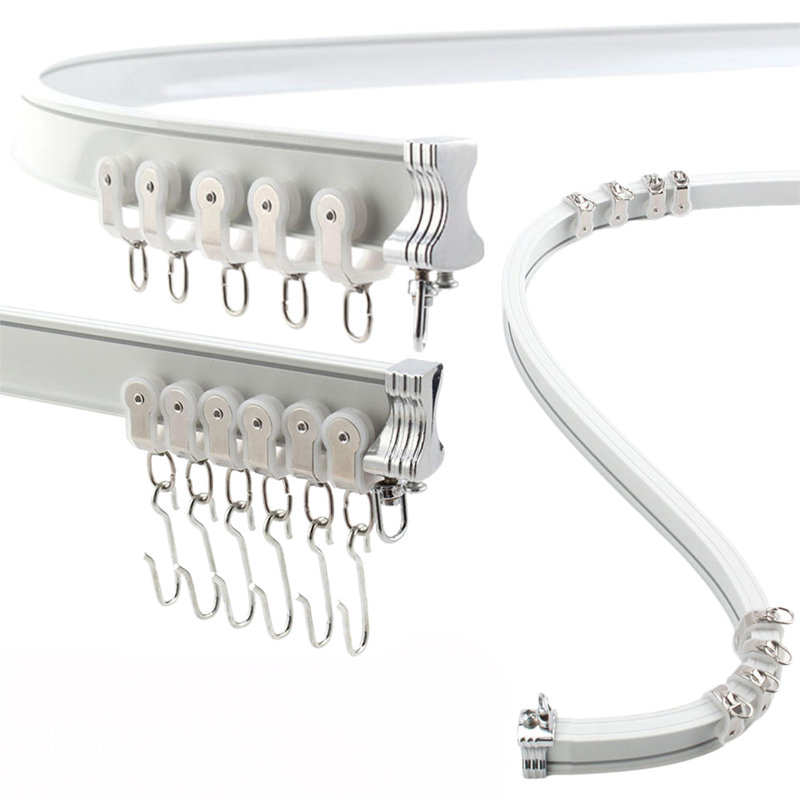 Rail de rideau flexible en aluminium 3 pi-9,8 pi / 3 mètres-Rail pliable pour rideaux, système de rail de rideau à fixation murale / au plafond pour rideau de douche incurvé, rail de rideau de véhicule récréatif / coulissant (blanc)