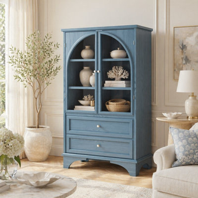 Armoire de rangement moderne moderne avec portes arquées en verre et tablette réglable
