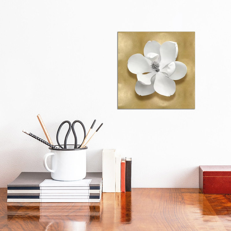 Flower On Gold I by Caroline Kelly - Wrapped Canvas Painting, 30.48 cm H x 30.48 cm W