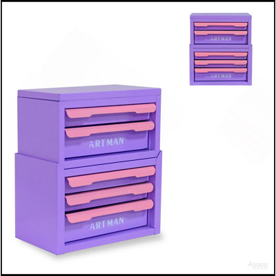 Boîte de rangement de bureau à tiroir, outil magique d'organisation de poste de travail de bureau, support de rangement de bureau, armoire de rangement pour cosmétiques - {couleur mauve-rose, 2 + 3 couches}