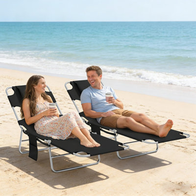 Set Of 2 Folding Chairs, 5-position Backrest, Face Cavity, Oxford Fabric, 264lbs Capacity, Outdoor Lounge