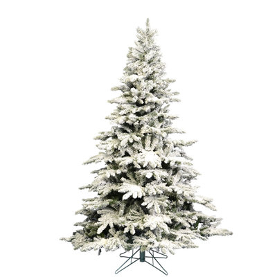 Utica Flocked Green/White Fir Artificial Christmas Tree with Stand