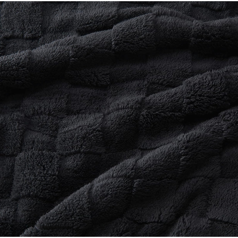 Couverture molletonnée douillette texturée, Noir, noir, noir, noir