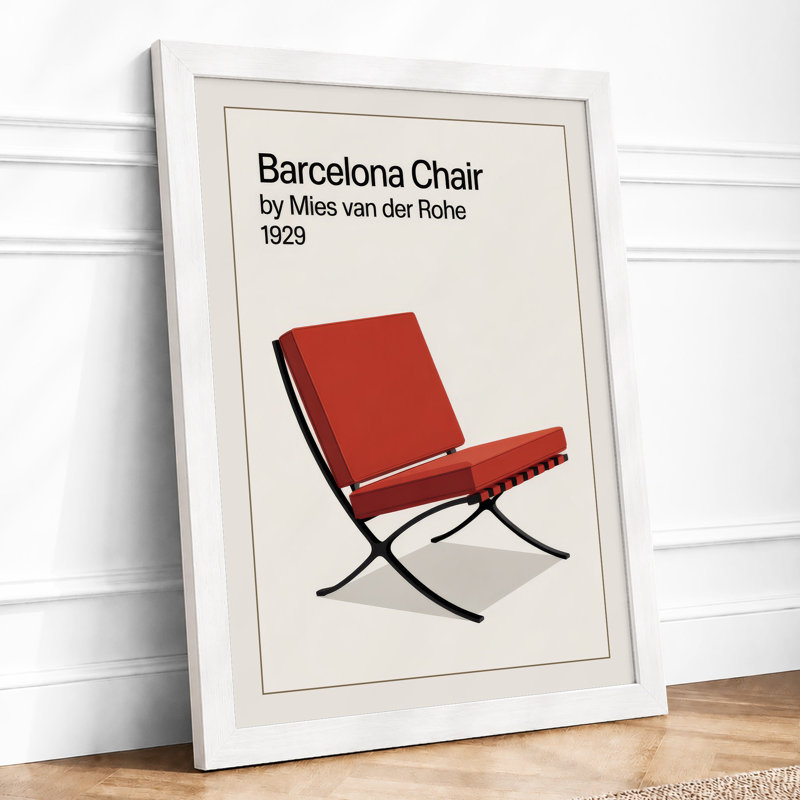 Barcelona Chair Modernist Mid-Century - Framed Print, A1 - 84.1 x 59.4 cm, White