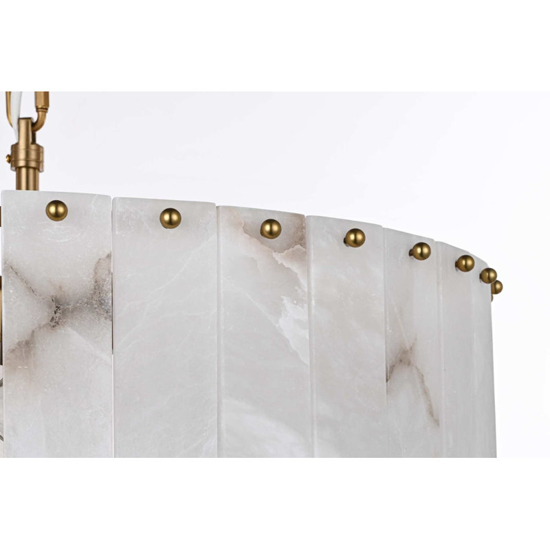 Lustre en albâtre Intisar de 24 pouces en or satiné, H 14 po x l 24 po x P 24 po, Or satiné, 12 lumières