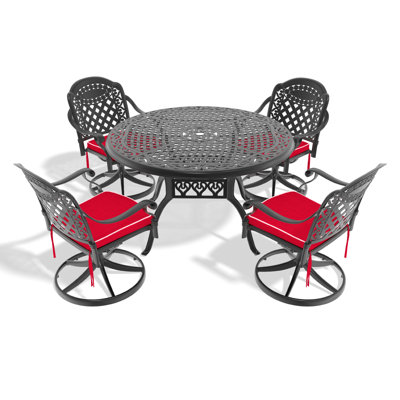 Allweather Cast Aluminum Dining Set, Include Swivel Chairs And Round Table With Black Frame