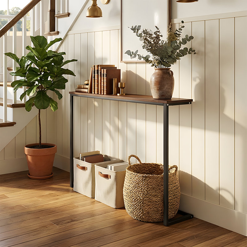 Wood-Grain Narrow Console Table, 100cm H x 100cm W x 20cm D