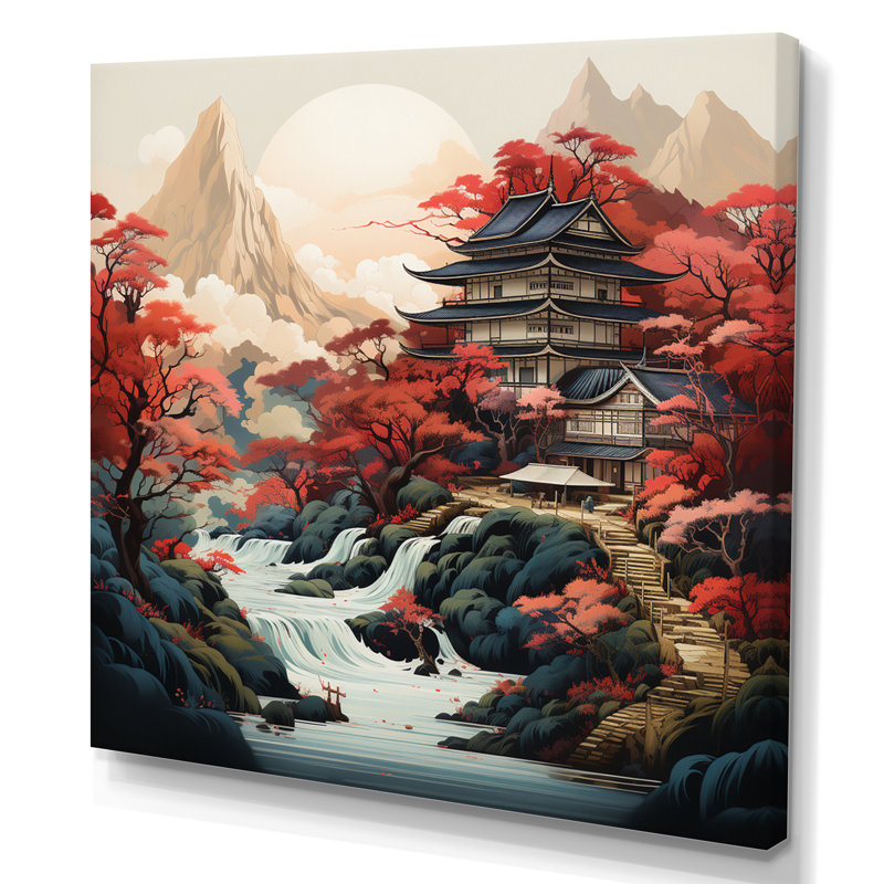 Art asiatique, paysage sur toile, H 30 po x l 30 po x P 1 po, Toile tendue