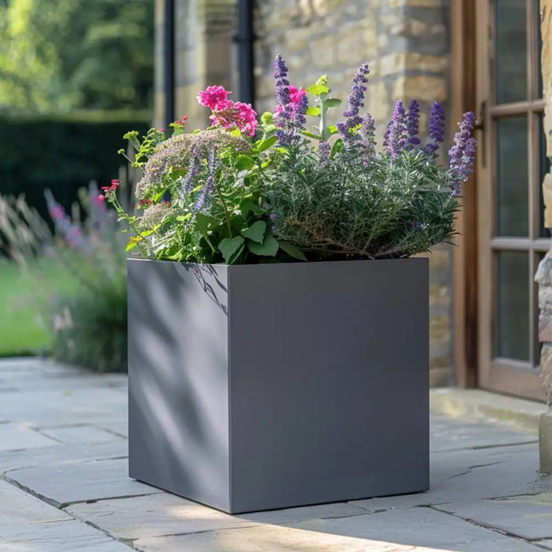 Babrow Metal Planter Box, 60cm H x 60cm W x 60cm D, Grey